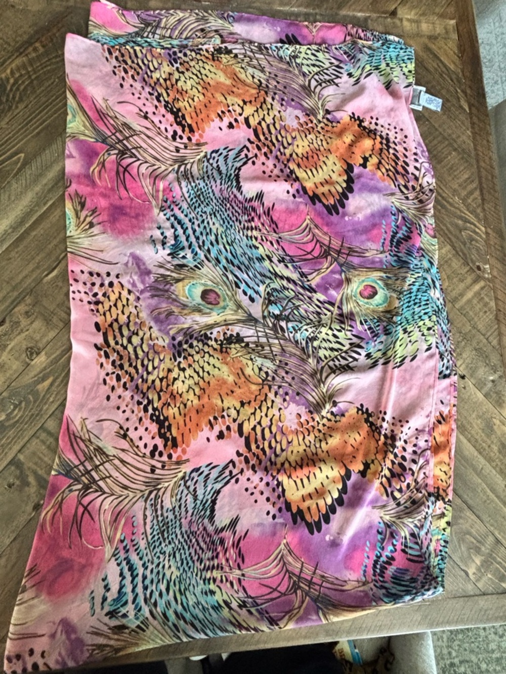 Soft Surroundings Pink Purple Aqua Peacock-Print Swim Sarong